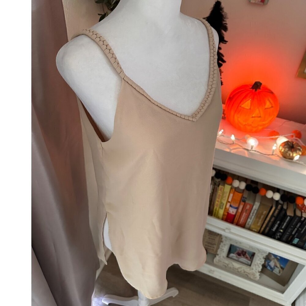 fab' rik cream tan braid strap tank blouse size small